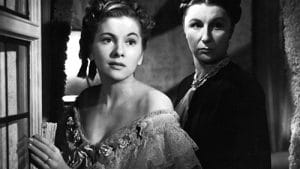 Black and white photograph of two women from the movie Rebecca