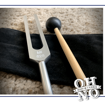 A tuning fork and rubber mallet on top of a black bag