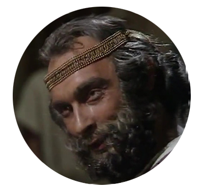 Agrippa wearing headband and looking down