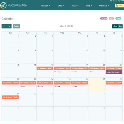 Screenshot of Calendar Page