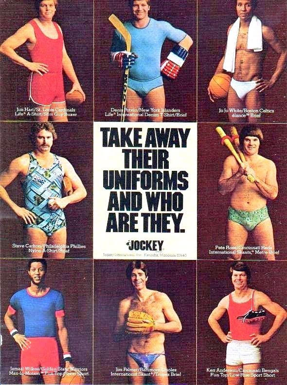 a vintage underwear ad featuring various professional baseball players