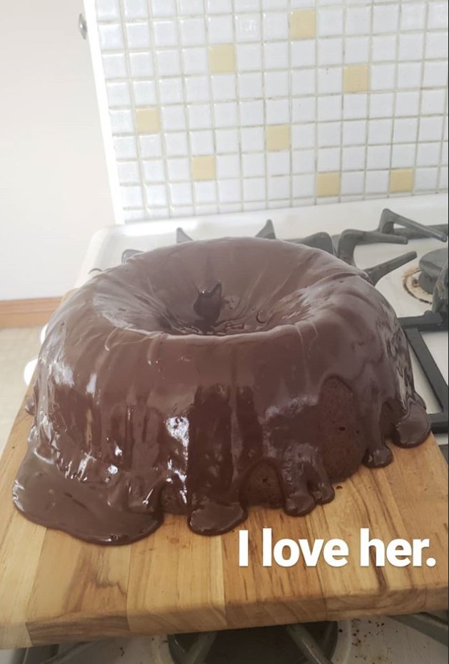 a chocolate glazed cake