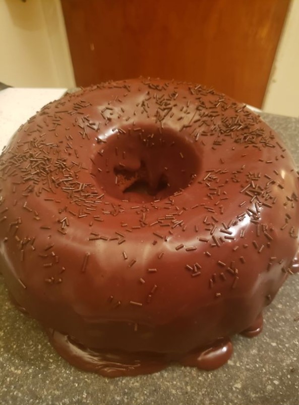 bundt cake with chocolate icing