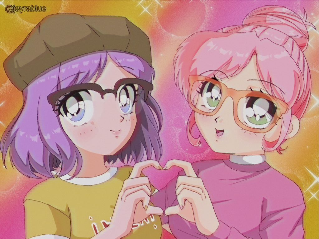two women drawn in 90s anime style