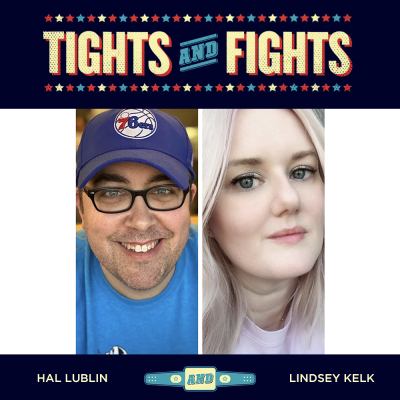 Hal and Lindsey in the Tights and Fights logo frame.
