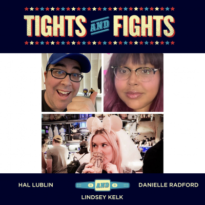 Hal, Danielle and Lindsey in the Tights and Fights logo frame