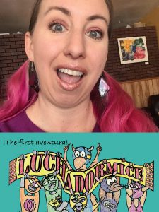 Libby today with the partial cover of her book Luchadora Mice!