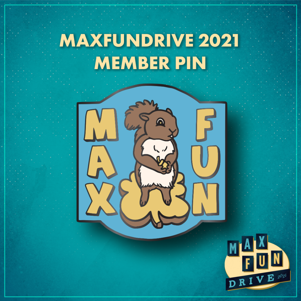 A brown squirrel standing on a wooden leaf, holding an acorn. The word Max is on the left, and the word fun is on the right. 