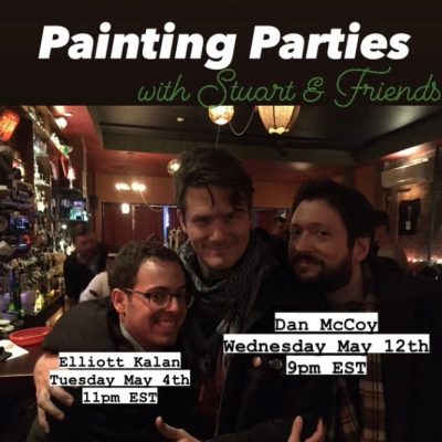 Elliott, Stuart, and Dan in a dimly lit bar