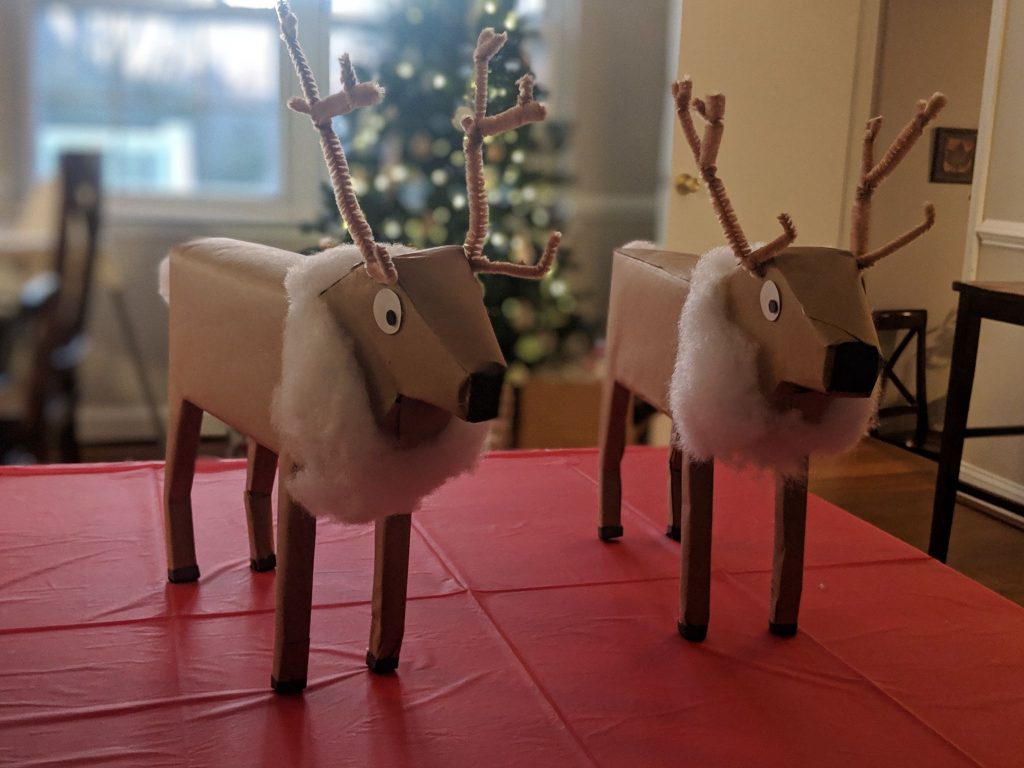 Two paper sculpted reindeer