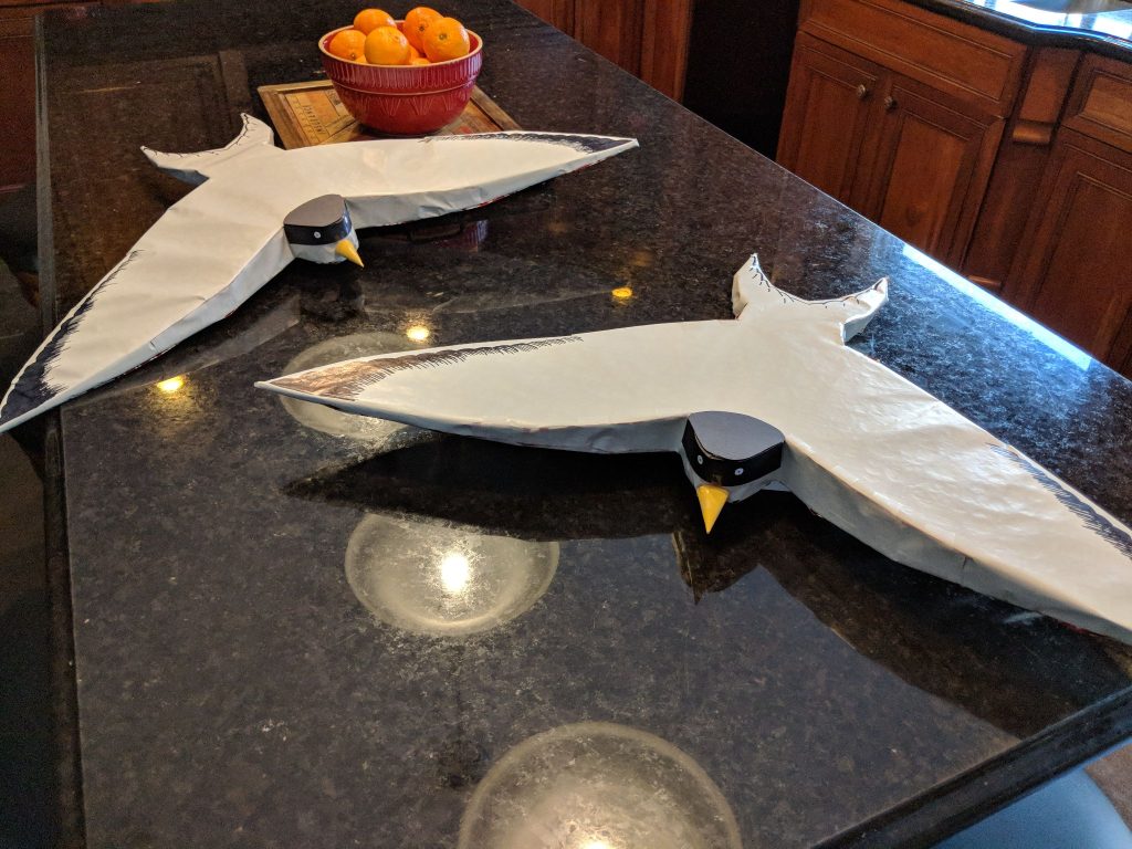 Two paper sculpted Arctic Terns