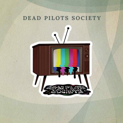 Dead Pilots Society: A vintage CRT TV. The screen shows SMPTE color bars that are leaking out of the screen into an iridescent puddle that has “Dead Pilots Society” written on it.