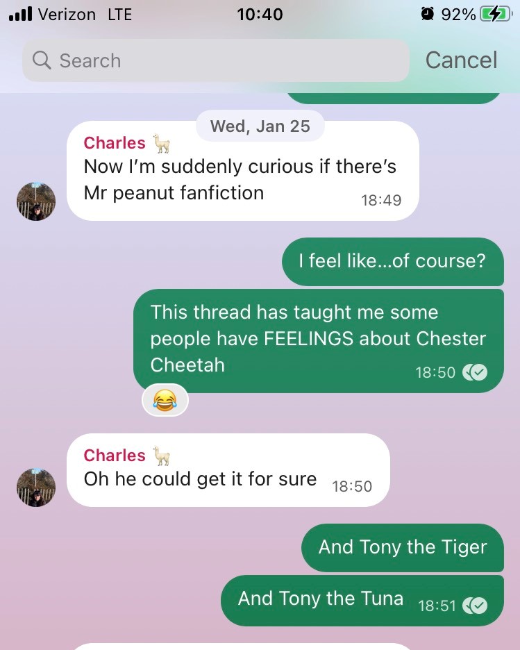A screenshot of a conversation in the Signal chat app. The recipient's name is listed as 