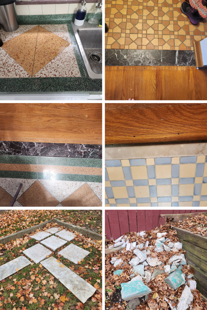 A photo collage of tile, marble, and terrazzo