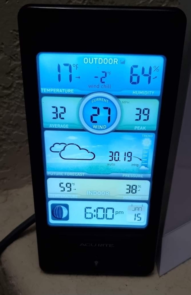 An electronic display of a weather station