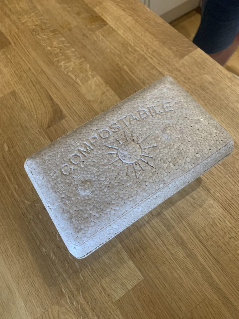 a styrofoam to-go container
