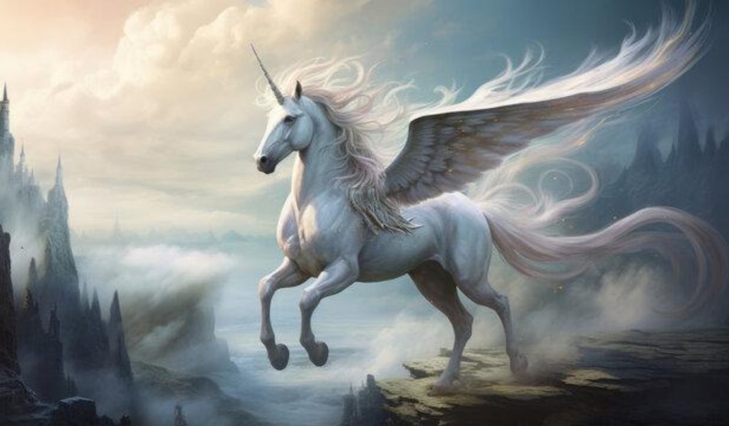 An illustration of a unicorn with wings