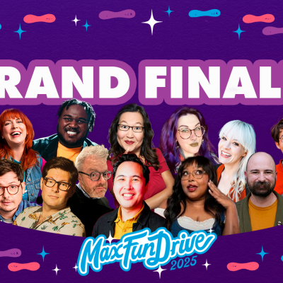 The Grand Finale art--lots of hosts on a purple background.