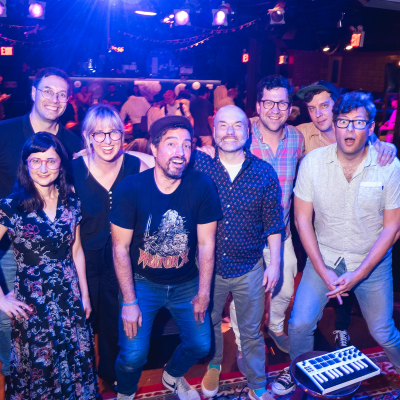 The cast of Mission to Zyxx live on stage at Caveat in NYC!