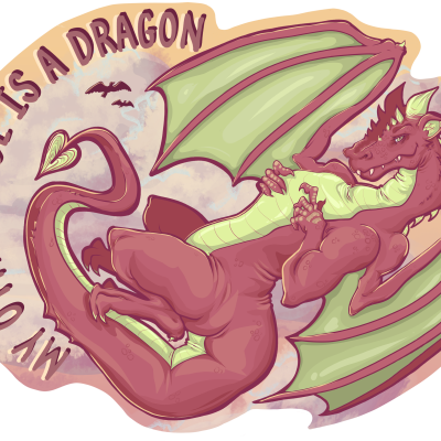 a red dragon on its back wwith the words 'my other ride is a dragon'