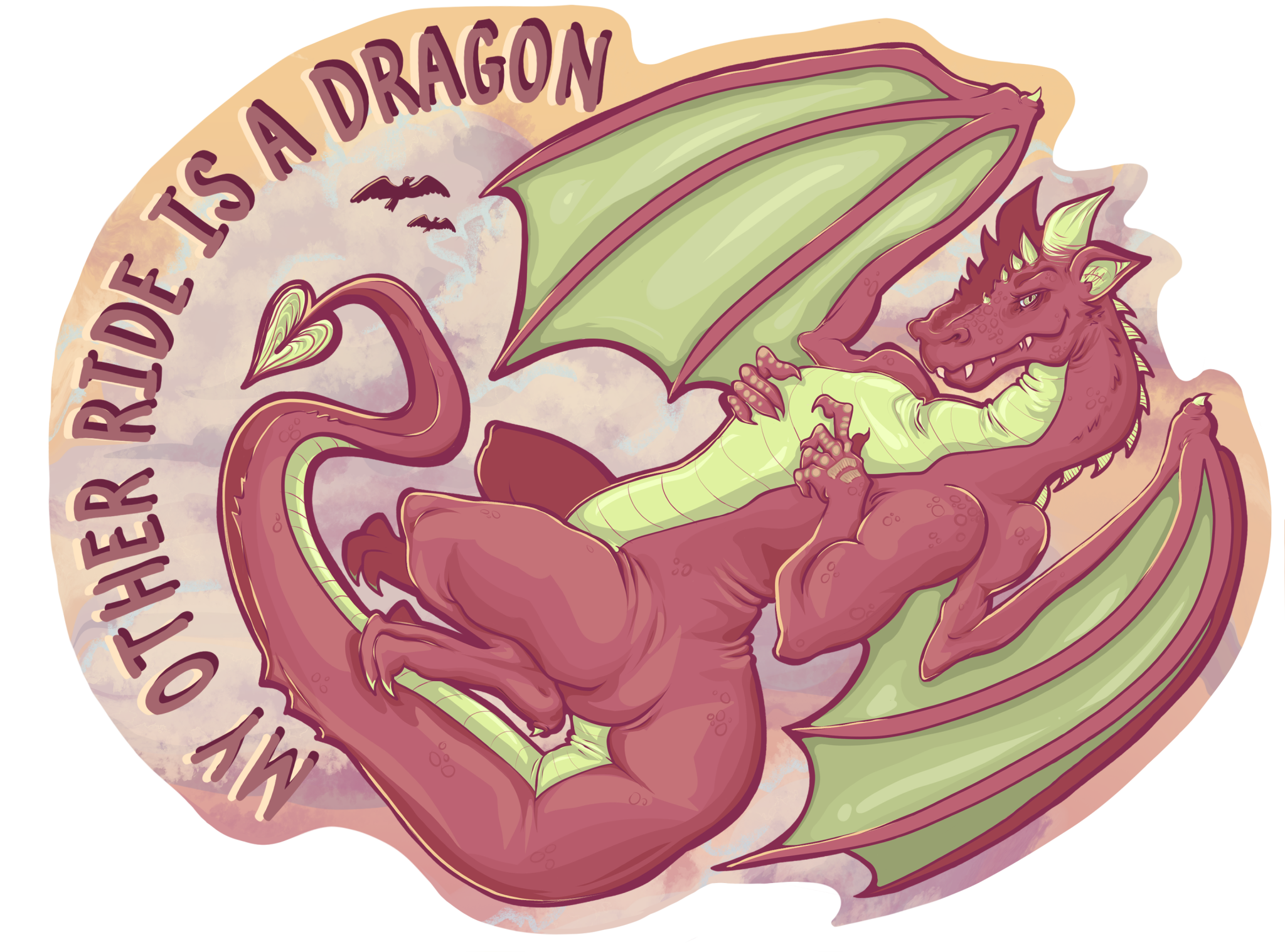 a red dragon on its back wwith the words 'my other ride is a dragon'