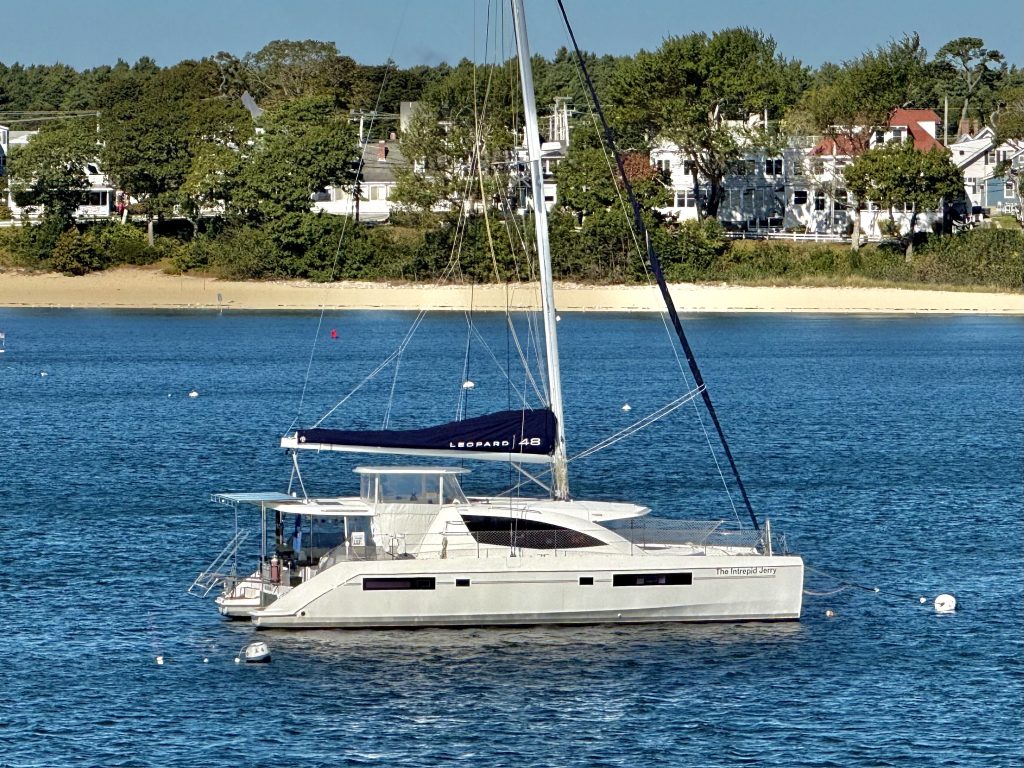 A catamaran on the water