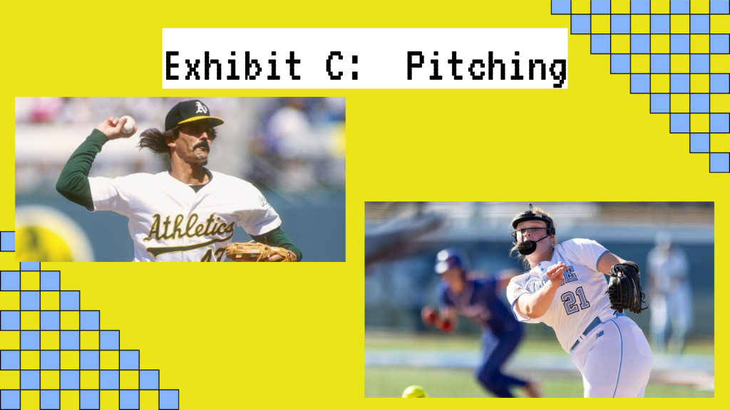 Slideshow slide showing differences in softball and baseball pitching