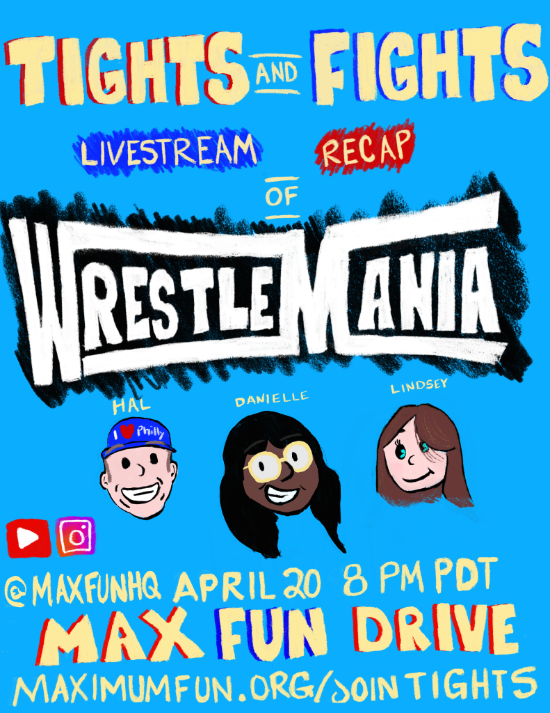 An illustration of the 3 hosts and the details of the livestream