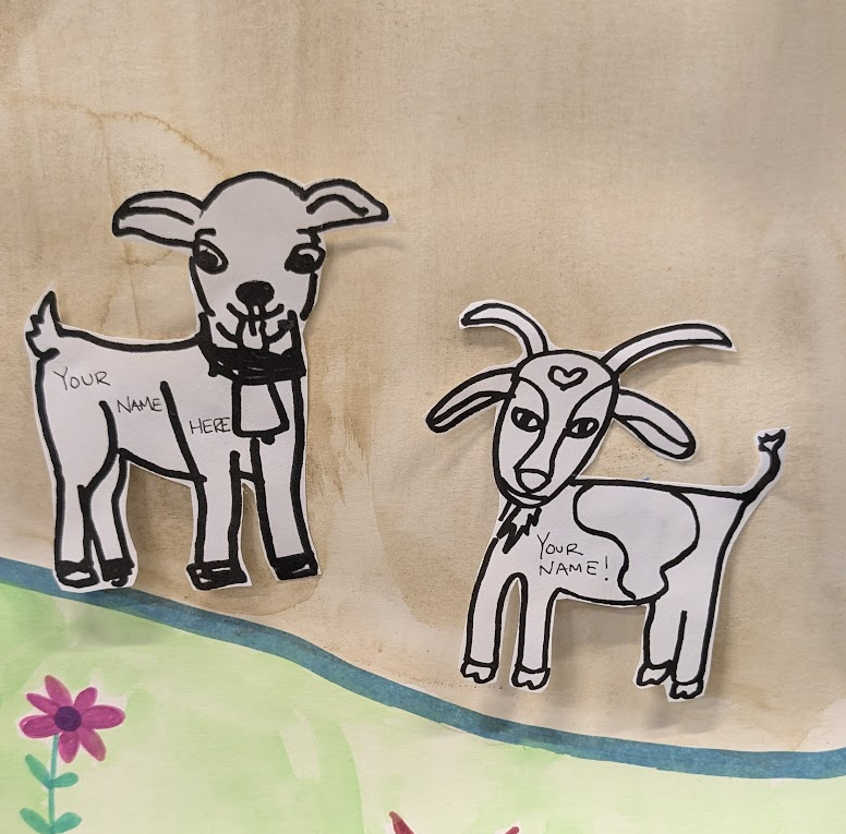 Hand drawn goats on a mountain