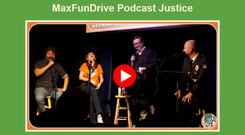 A screenshot of John, Jesse, Jordan, and Emily on stage