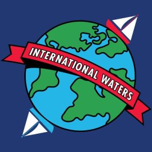 The logo for international waters: a stylized drawing of the globe with two sailboats sitting on opposite sides of the world.